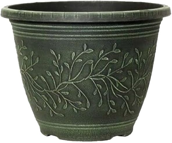 Round Linden Garden Plant Pot – Weatherproof Decorative Outdoor & Indoor Flower Planter with Drainage Holes | Durable Plastic Plant Pot for Patio, Balcony, Home & Garden - 28cm (Green-Pack 4, 28cm)