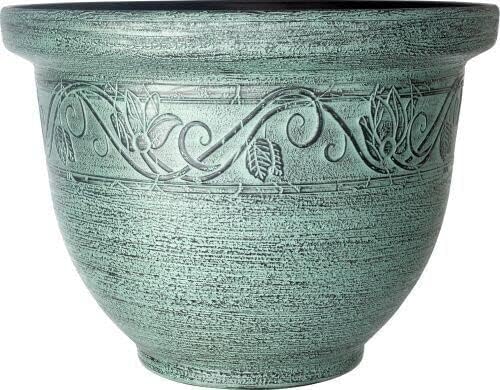 CTI Living Set of 2 Round 30cm 12 Inch Garden Plant Pot Green Turquoise Flower Outdoor Bell Planter Weatherproof Drainage Hole