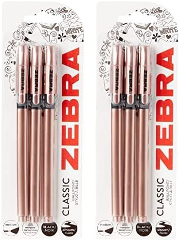 Zebra Pen Z Grip Black Pens Ballpoint, Super Trendy Rose Gold Ballpoint Pens With Triangular Barrel, Black Ink, Reliable Black Biro Multipack For Everyday Use - Medium Point, 3 pk