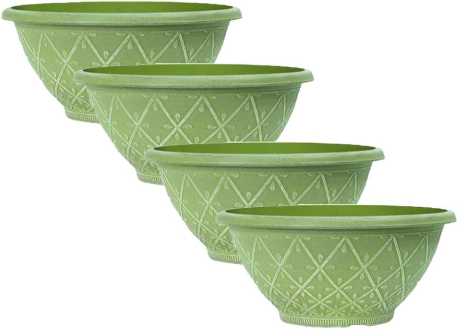 shopior Plastic Prisma Bowl Planter – Round Garden Flower Pot with Drainage Holes, Weatherproof Durable Plastic, Outdoor & Indoor Plant Pot for Home, Patio, Balcony & Garden (MossGreen-30cm, Pack 1)