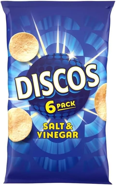 Discos Crisps Multipack 6 | Cheese & Onion, Salt Vinegar, Prawn Cocktail | Bold Flavour, Crunchy Snack for Lunchboxes, Office, School- (Pack 3, 6xSalt & Vinegar)
