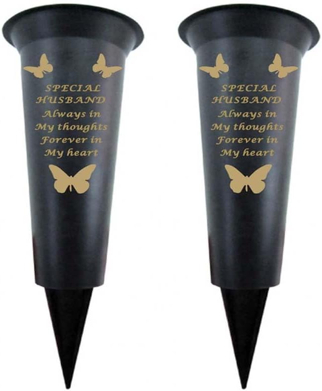 Black Plastic Flower Holders/Memorial Grave Vases Ornaments - Butterfly Spike Grave Flower Vases with Funeral Verses for Your Loved Ones - Pack of 2 (Brother - Pack of 2)