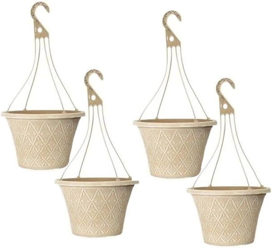 30cm Hanging Basket - Decorative Round Garden Flower Plant Pot | Woven Flower Outdoor Decorative Planter – Weatherproof Plastic with Drainage Holes –For Gardens & Balconies (Purple, Pack of 2)
