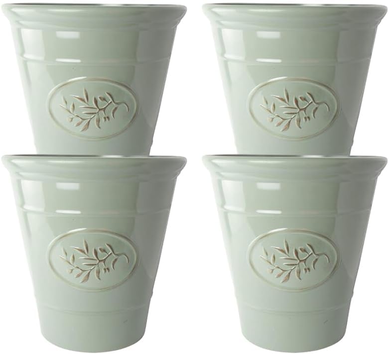 Classic Olive Plastic Planter for Gardening – Outdoor & Indoor Flowers Pot with Glossy Finish | Weatherproof Plant Pot with Drainage Holes – Flower Pots for Gardens & Balconies (Grey, 23cm-Pack 2)