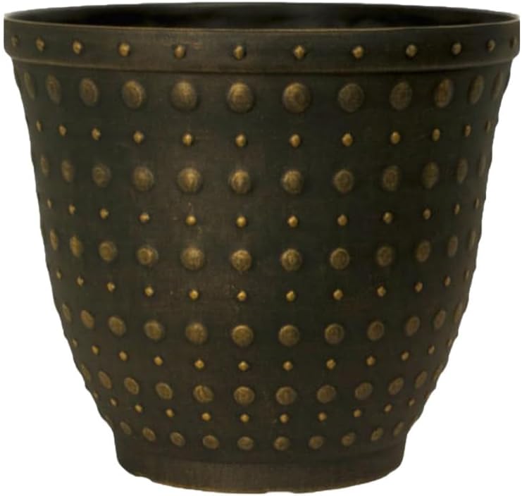 Plastic Plant Pot Hobnail Planter – 16L Large Decorative Flower Pot for Garden, Patio, Balcony, Indoor & Outdoor Use | Lightweight Garden Container with Drainage Holes (Black Bronze-32cm, Pack 2)