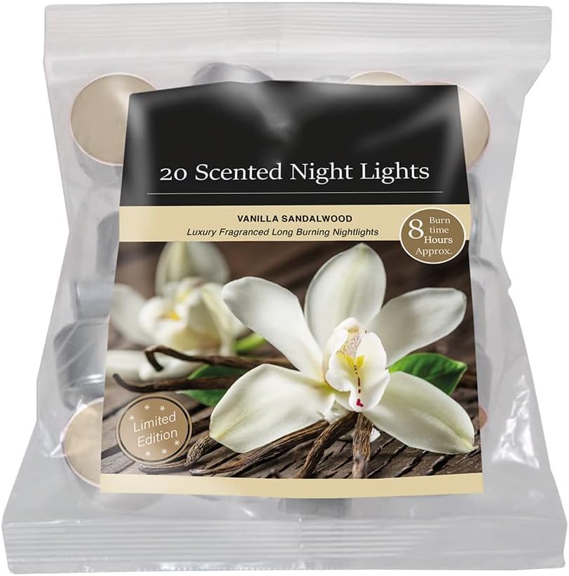 Scented and Unscented Tealight Candle Packs - Available in Multiple Refreshing and Soothing Fragrances | 8Hr Long Lasting Burn Time | Home Decorative Accessory (Vanilla and Sandalwood)
