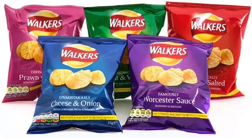Walkers Variety Multipack Crisp Box – 40x25g | 7 Classic & Meaty Flavors | Lunchbox, Movie Night Snacks, On-the-Go, Party & Sharing Pack for Kids and Adults | Walkers 40 Pack Bulk Buy