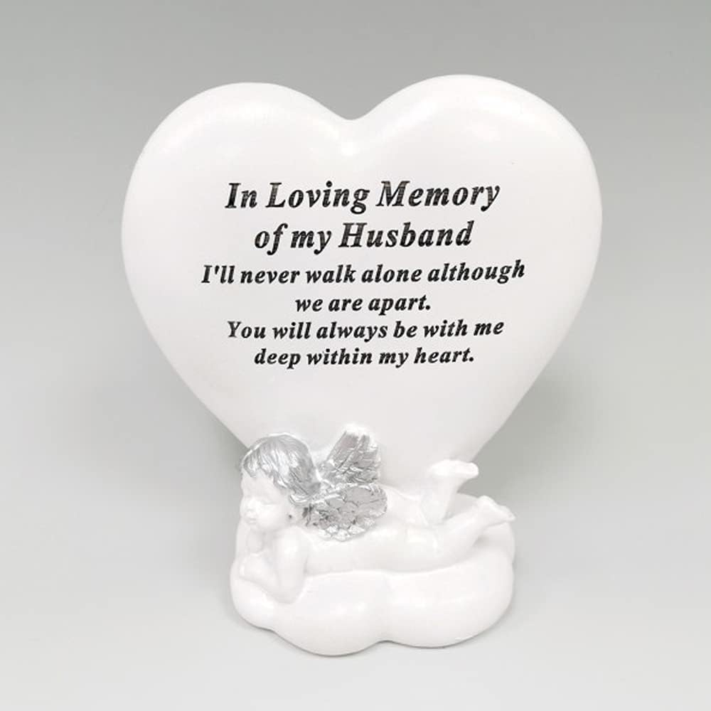 OnlineStreet Memorial Heart Plaques Grave Cherub Ornaments - Personalised Grave Decoration Plaques, Cherub, Engraved with Remembrance Quotes in Loving Memory of your Special Ones (Husband)