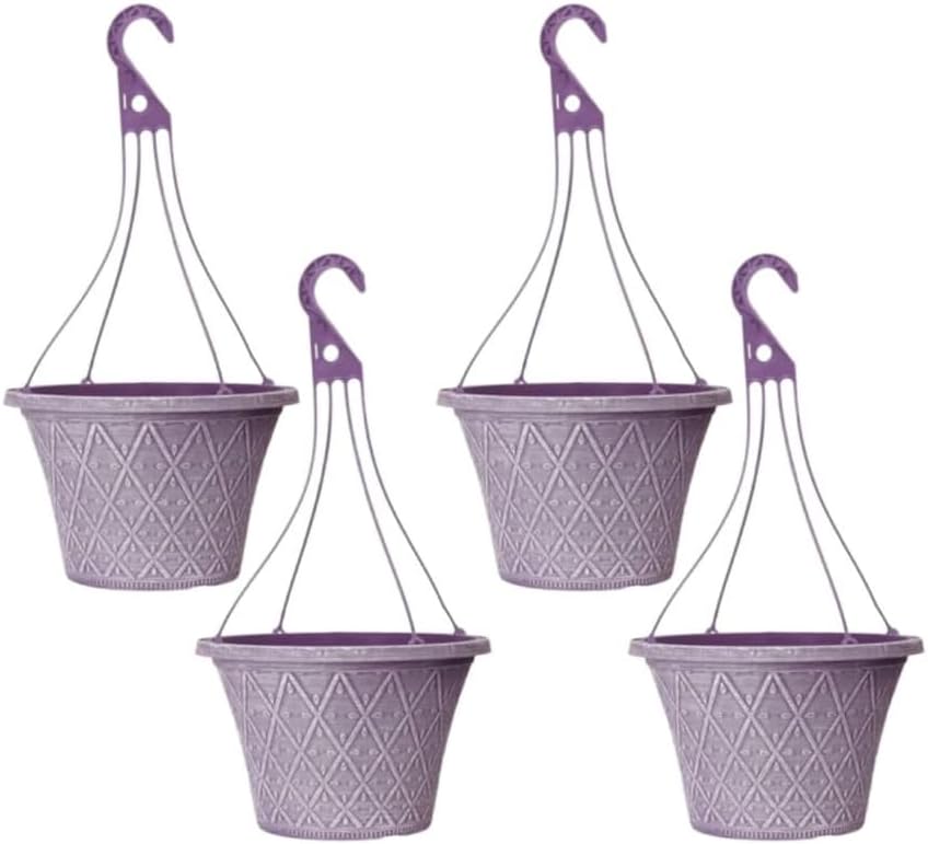 30cm Hanging Basket - Decorative Round Garden Flower Plant Pot | Woven Flower Outdoor Decorative Planter – Weatherproof Plastic with Drainage Holes –For Gardens & Balconies (Purple, Pack of 2)