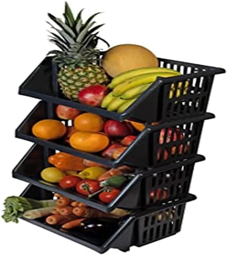 Compact 3 Tier Stackable Kitchen Sink Organiser| Durable Plastic Storage Basket | Multi-Purpose Stacking Basket | Kitchen Shelves Veg Rack, Plastic Fruit Storage Stand (Silver, 18 Centimetres)