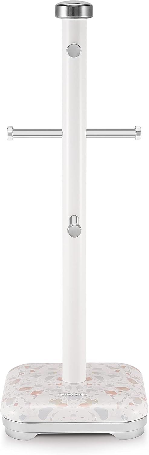 Tower T826152TAN Terrazzo 6 Branch Mug Tree and Kitchen Towel Pole, Tan