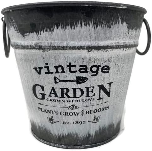 Small Vintage Garden Tin Pail - 12.5 x 14cm - Flower Plant Herb Planter Vase