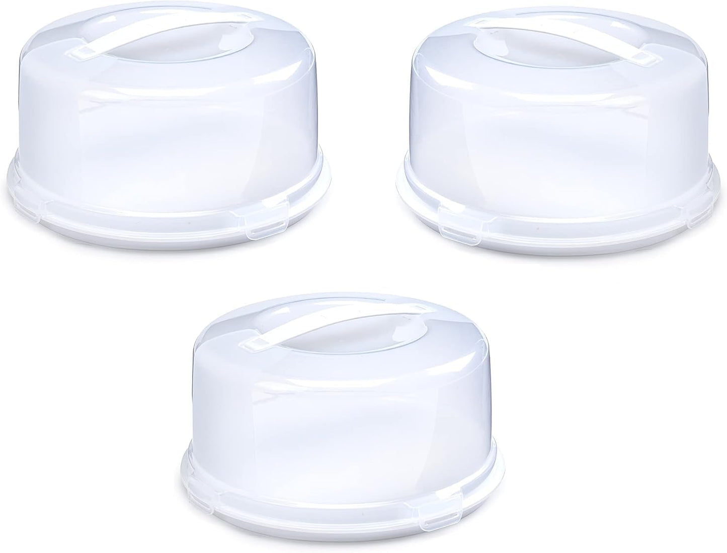 Airtight BPA-free Plastic Reusable Storage Cake Box | Portable Takeaway Food Storage Container with Lid | Cake Carrier with Handle Box | Lockable Cover Box Multipack (Plastic, Three Pack Square)