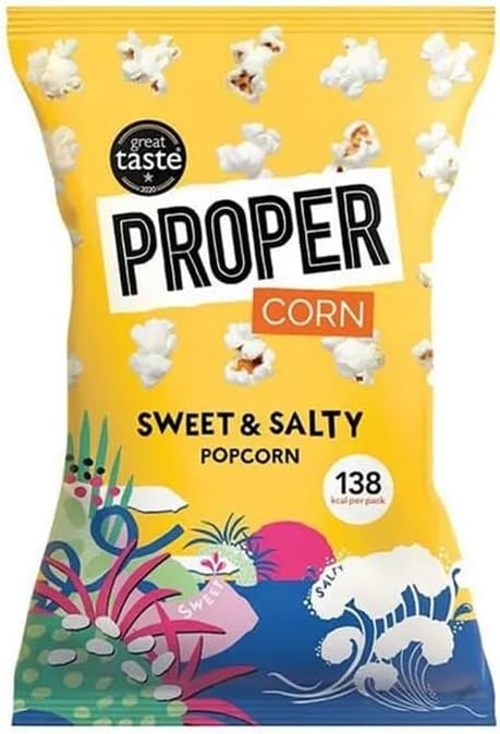 Sweet & Salty Popcorn – Gluten-Free Vegetarian Snack with Natural Sea Salt & Demerara Sugar Seasoning – Low Calorie 138 kcal per Portion – Sharing Bags & Multipacks – Box of 32 Packs