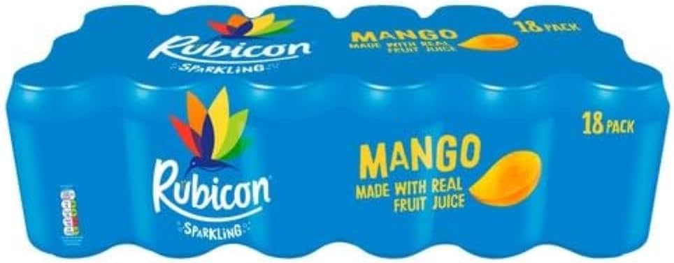 Rubicon 18 Pack Sparkling Mango Flavoured Fizzy Drink with Real Fruit Juice, Handpicked Fruits for a Temptingly Intense Taste "Made of Different Stuff" - 18 x 330ml Cans
