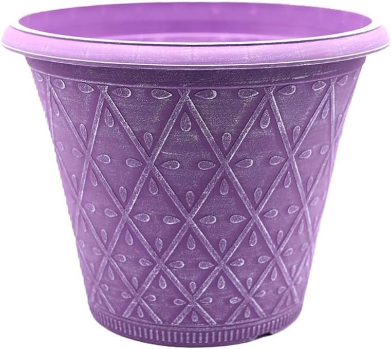 shopior Plastic Prisma Planters | Festive Garden Planting Pot 9L – Round Garden Plant Pots with Drainage Holes | Weatherproof Decorative Patio Flower Pot - (30cm - Purple, Pack 1)