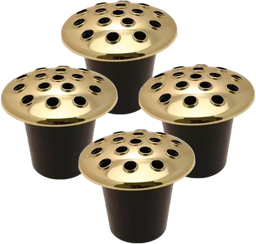 Black Plastic Grave Vase with Lid – Memorial Flower Holder for Headstones, Cemetery Vase for Artificial & Fresh Flowers | Weatherproof Grave Flower Pot for Marble or Stone Memorials – (2, Silver-Top)