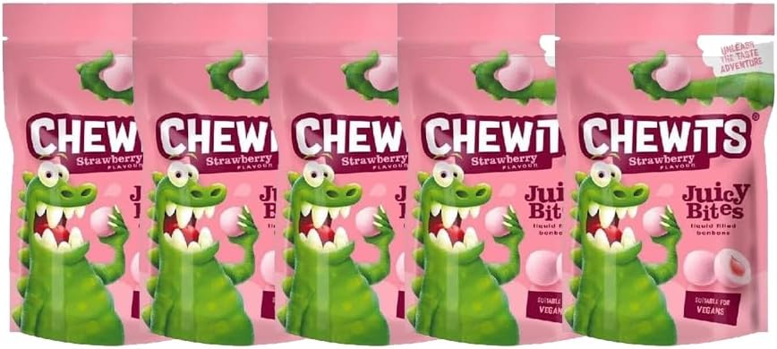 Chewits Juicy Bites 115g | Raspberry, Strawberry, Apple & Lemon Sour Flavoured Chewy Sweets | Real Fruit Juice, Soft Chews for Kids & Adults (Chewits Strawberry)