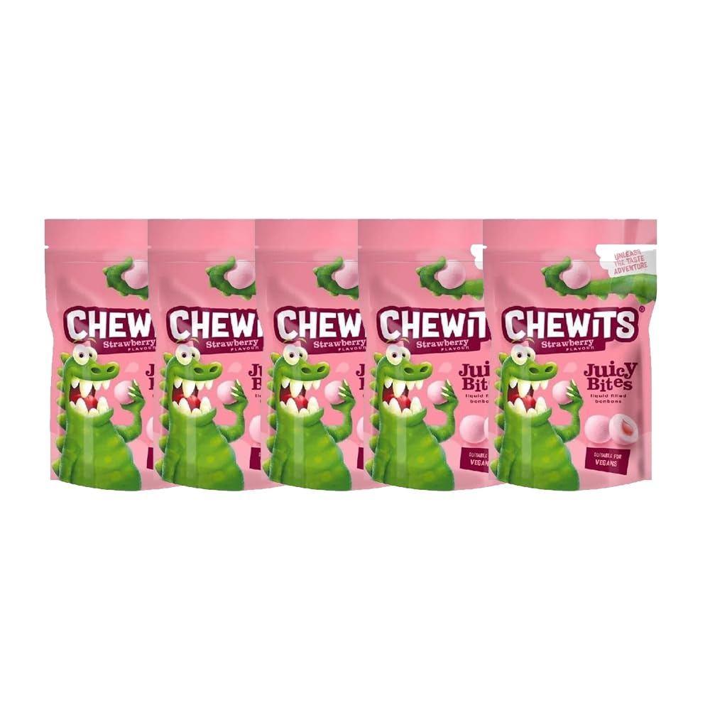 Chewits Juicy Bites 115g | Raspberry, Strawberry, Apple & Lemon Sour Flavoured Chewy Sweets | Real Fruit Juice, Soft Chews for Kids & Adults (Chewits Strawberry)