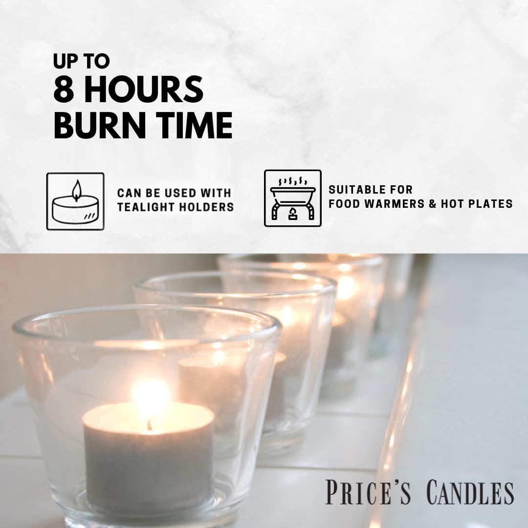 Price's Candles 2 x 50 Pack Sentinel Range 8 Hour Tealights Bags | Perfect Long Burning Tea Lights for Home, Catering or General Use | 100 Standard Size Long Burning Tea Lights