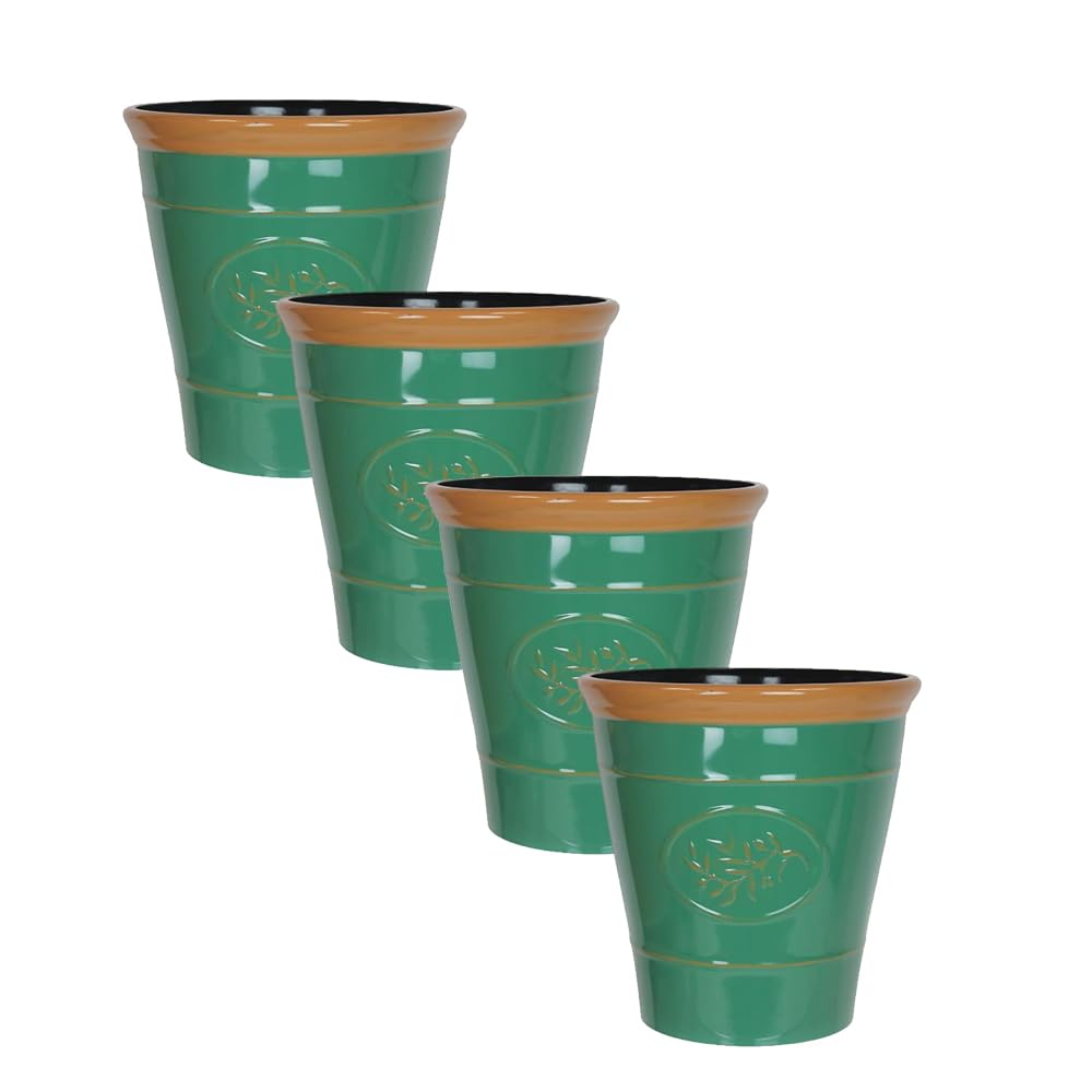 Metallic Effect Olive Plastic Planter for Gardening – Outdoor & Indoor Flowers Pot with Glossy Finish Weatherproof Garden Windowsills Home Plant Pot with Drainage Holes – (Dark Green, 30cm - Pack 4)