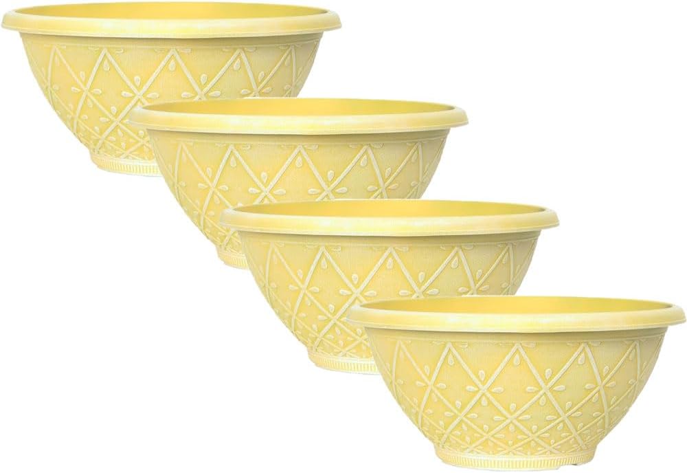 shopior Plastic Prisma Bowl Planter – Round Garden Flower Pot with Drainage Holes, Weatherproof Durable Plastic, Outdoor & Indoor Plant Pot for Home, Patio, Balcony & Garden (MossGreen-30cm, Pack 1)