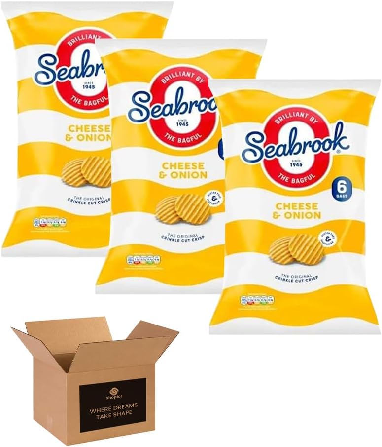 Seabrook Crispy Chips – Original Crinkle Cut Flavoured Crisps, Classic British Snack for Kids and Adults, Lunchbox, Movie Nights, Traveling – 6 Snack Bags (Pack 3, 6xSea Salted)