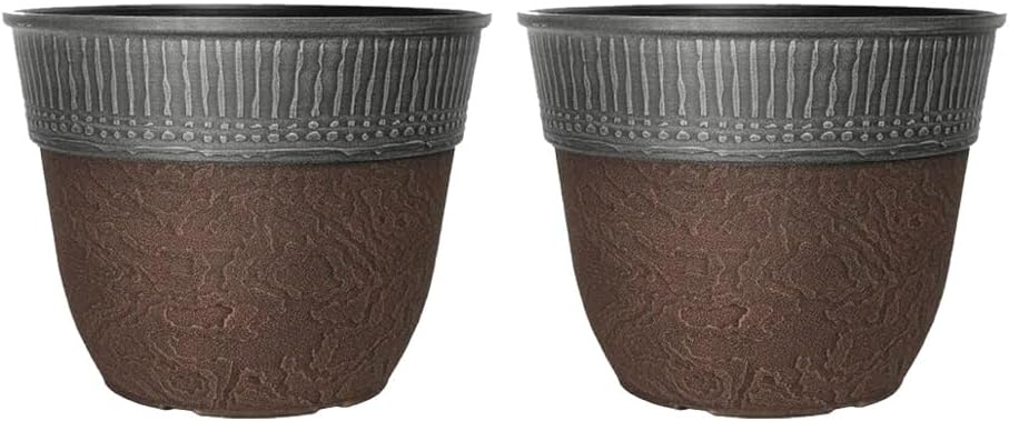 Stone Look Plastic Plant Pot – Large Round Outdoor Garden Planter with Modern Rim Design, Drainage Hole, Weatherproof – Indoor & Outdoor Flower Pot for Plants, Herbs & Shrubs (Grey-38cm, Pack 1)