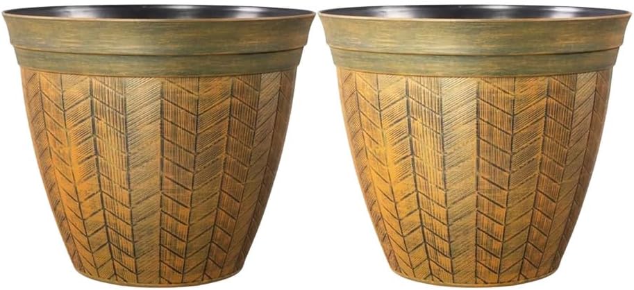 Round Orange Plant Pot with Drainage Holes – Large Rust Effect Planter | Weatherproof UV Resistant Outdoor Indoor Plastic Flower Pot | Decorative for Home Patio Balcony (1, Orange Panelled-38cm)