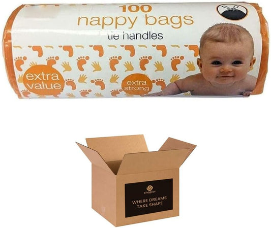 Scented Diaper Bags – Disposable Nappy Sacks with Handles – Odor Control & Leak-Proof Baby Diaper Disposal – Easy Tie Waste Bags for Home, Travel, Pets for Car, Nursery (Pack of 1 (100))