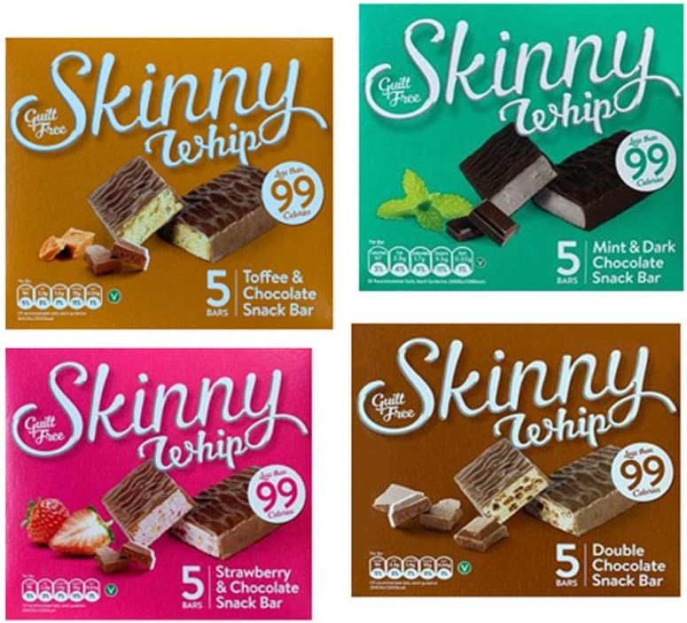 New Skinny Whip Snack bars less than 99 Calories 5 Variations Multi-Pack (Mint & Dark Chocolate, 4 Boxes)
