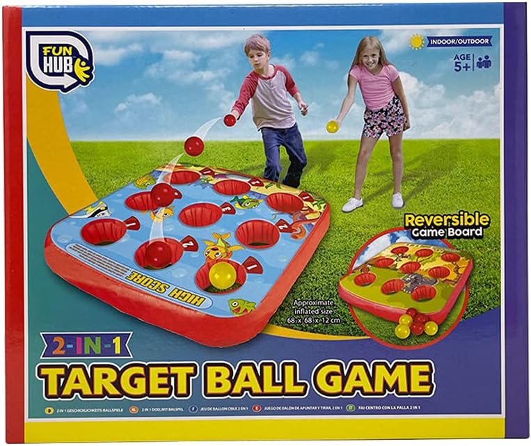 OnlineStreet Target Ball Inflatable Game - Outdoor/Indoor Party Game and Garden Toy for Kids; Perfect Summer/Lawn Family Game Set with a Reversible Inflatable Mat and Colourful Balls