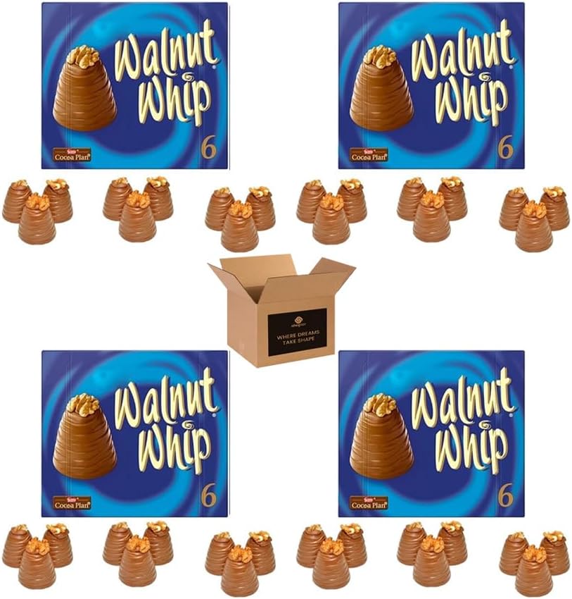 Walnut Whip Chocolate Gift Box – Classic Milk Chocolate with Creamy Centre & Walnut Topping | Treats for Kids | Choco Gift for Birthdays, Xmas, Hampers & Sharing - 180g (6 x 30g) (Pack 1)