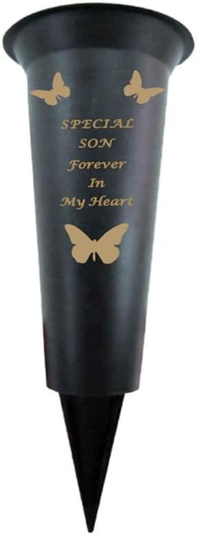 Memorial Grave Vases Ornaments Plastic Flower Holders - Butterfly Spike Grave Flower Vase Holders with Funeral Verses for Your Loved Ones - Black (Sister)