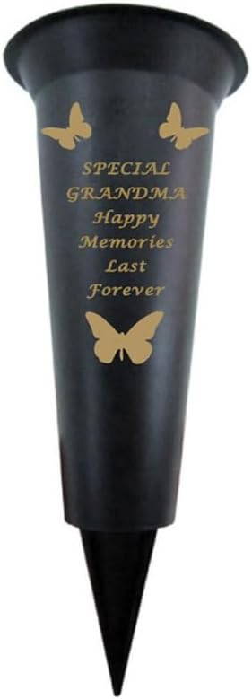 Memorial Grave Vases Ornaments Plastic Flower Holders - Butterfly Spike Grave Flower Vase Holders with Funeral Verses for Your Loved Ones - Black (Sister)