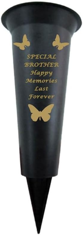 Memorial Grave Vases Ornaments Plastic Flower Holders - Butterfly Spike Grave Flower Vase Holders with Funeral Verses for Your Loved Ones - Black (Sister)