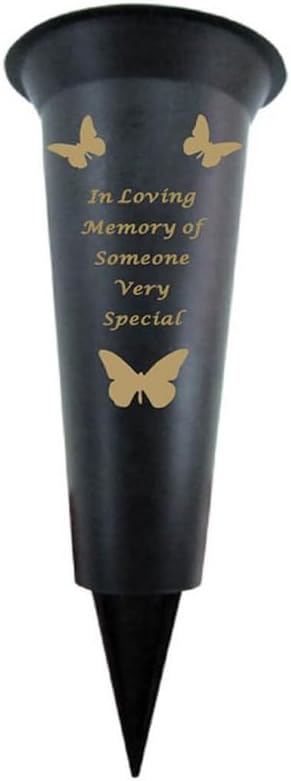 Memorial Grave Vases Ornaments Plastic Flower Holders - Butterfly Spike Grave Flower Vase Holders with Funeral Verses for Your Loved Ones - Black (Sister)