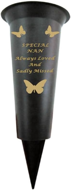 Memorial Grave Vases Ornaments Plastic Flower Holders - Butterfly Spike Grave Flower Vase Holders with Funeral Verses for Your Loved Ones - Black (Sister)