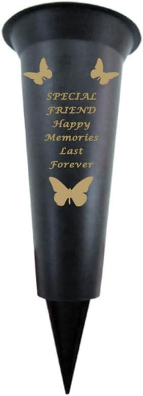 Memorial Grave Vases Ornaments Plastic Flower Holders - Butterfly Spike Grave Flower Vase Holders with Funeral Verses for Your Loved Ones - Black (Sister)