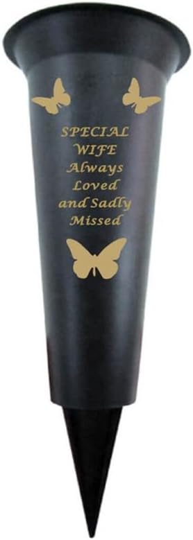 Memorial Grave Vases Ornaments Plastic Flower Holders - Butterfly Spike Grave Flower Vase Holders with Funeral Verses for Your Loved Ones - Black (Sister)