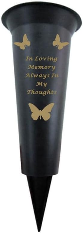 Memorial Grave Vases Ornaments Plastic Flower Holders - Butterfly Spike Grave Flower Vase Holders with Funeral Verses for Your Loved Ones - Black (Sister)