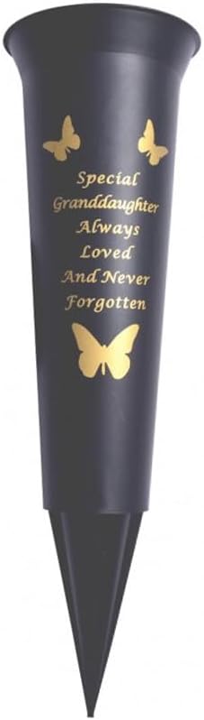 Memorial Grave Vases Ornaments Plastic Flower Holders - Butterfly Spike Grave Flower Vase Holders with Funeral Verses for Your Loved Ones - Black (Sister)