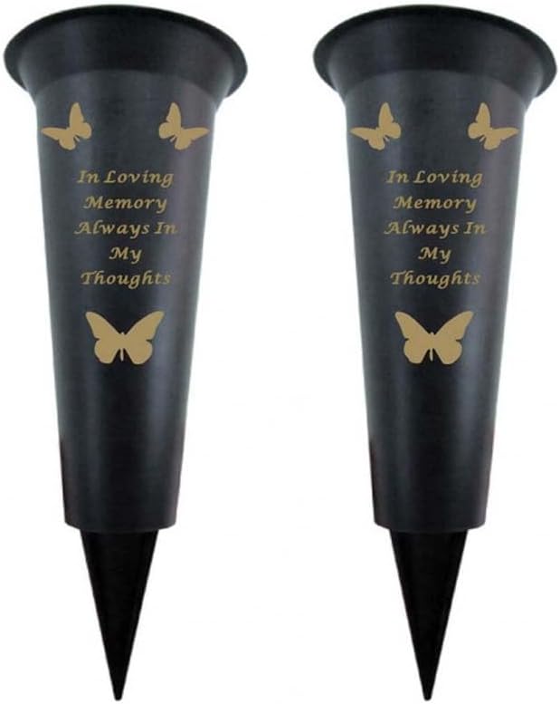 Black Plastic Flower Holders/Memorial Grave Vases Ornaments - Butterfly Spike Grave Flower Vases with Funeral Verses for Your Loved Ones - Pack of 2 (Brother - Pack of 2)