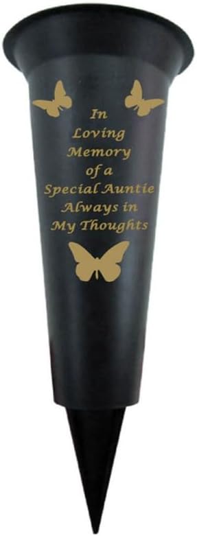 Memorial Grave Vases Ornaments Plastic Flower Holders - Butterfly Spike Grave Flower Vase Holders with Funeral Verses for Your Loved Ones - Black (Sister)
