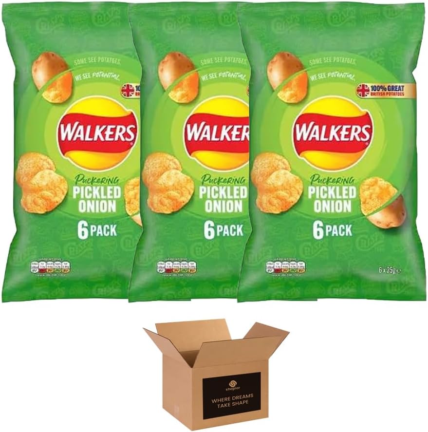 Walkers Crisps Variety Multipack | Assorted Flavours – Classic British Snack Box for Sharing, Lunchbox & Traveling – Family Party Pack Flavored Crispy Snacks (Pack 3, 6xTomato Ketchup 25g)