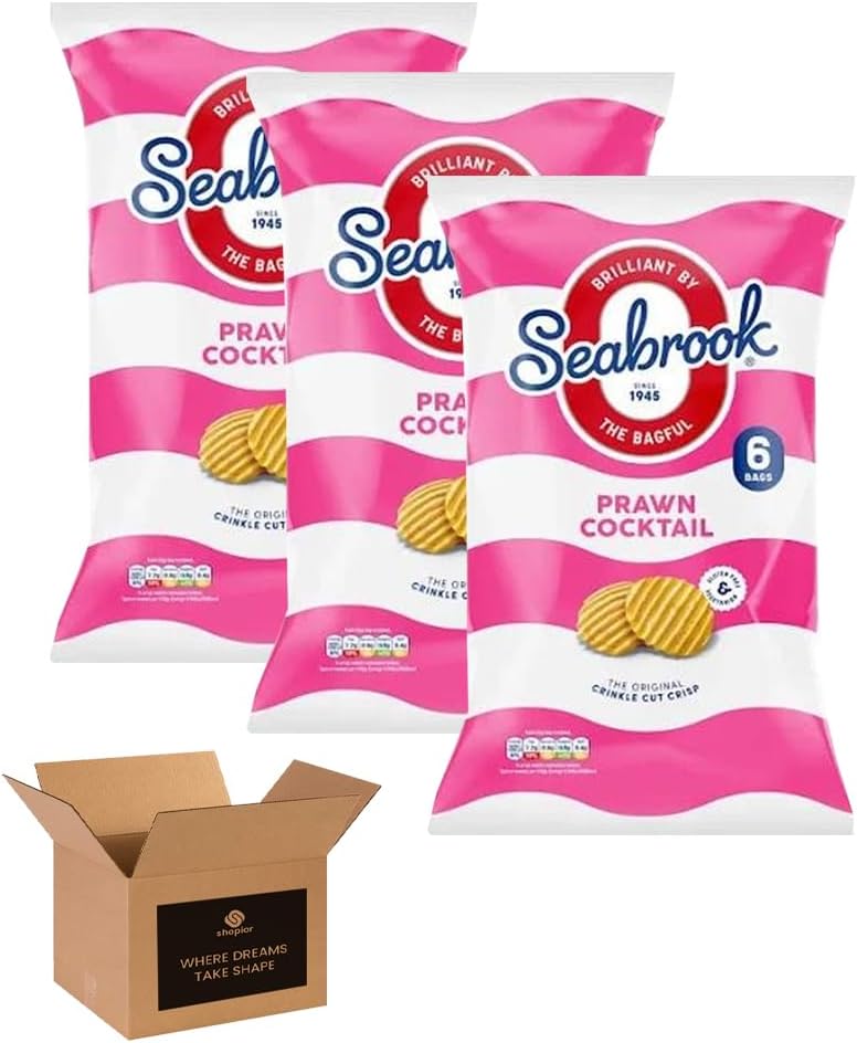 Seabrook Crispy Chips – Original Crinkle Cut Flavoured Crisps, Classic British Snack for Kids and Adults, Lunchbox, Movie Nights, Traveling – 6 Snack Bags (Pack 3, 6xSea Salted)