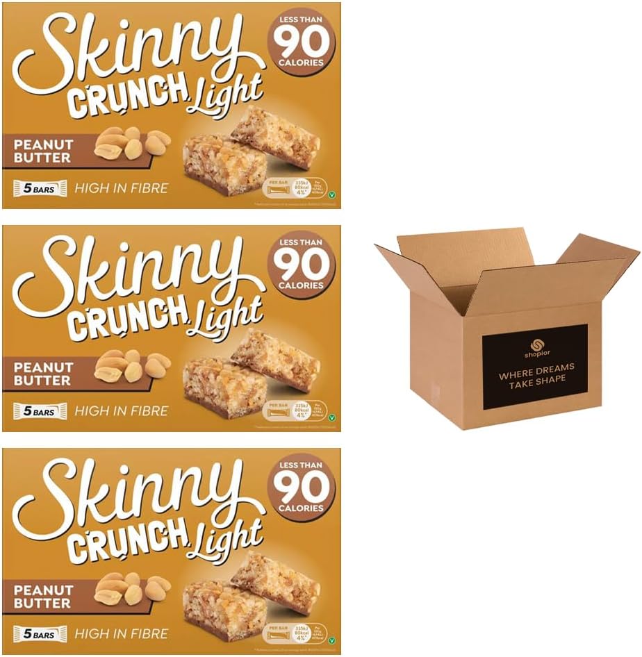 5 × Skinny Crunch Snack Bars – Less Than 90 Calories | High Fibre Cereal Bars Milk Chocolate Flavoured Coating | Snacks for Kids and Adults | Sweet Treat Gifts (Pack 3(15-Bars), Orange)