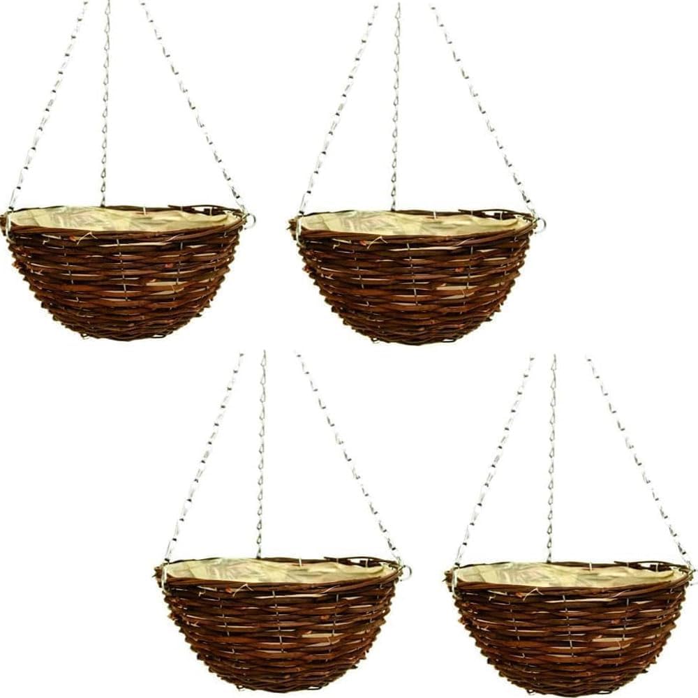 36cm 14Inch Hanging Wicker Basket Planters – Natural Rattan Willow Hanging Flower Pots with Polythene Liner & Metal Chain – Large Decorative Hanging Planters for Indoor & Outdoor Garden, Balcony ( 2 )
