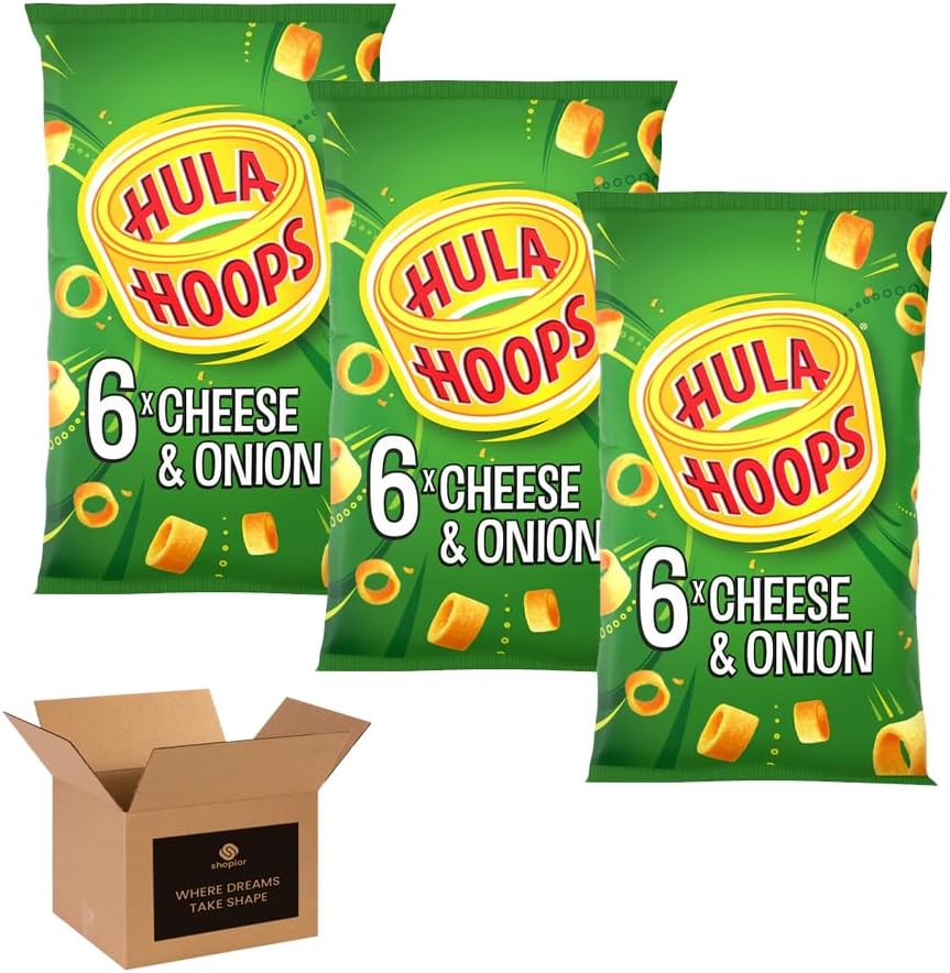 Hula Hoops Crisps Variety | BBQ, Cheese & Onion, Original, Ready Salted, Salt & Vinegar – Classic British Crisps | Flavored Snack Lunchboxes (Pack 3, 2xSalt & Vinegar-2xOriginal-2xCheese & Onion)