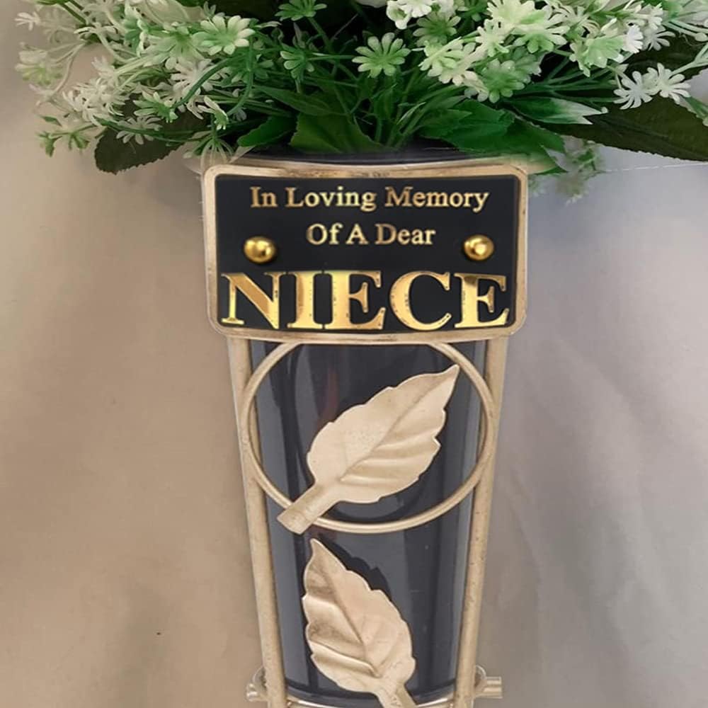 Grave Vases with Spike Grave Ornaments - Memorial Plaques/Black Vases Flower Holders with Personalised Quotes; Metal Spikes Grave Decorations in Loving Memory of your Loved Ones (Niece)